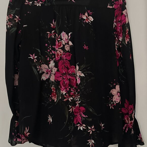 JOIE FLORAL PRINT SILK V-NECK FRENCH CUFFS BLOUSE - Picture 4 of 8